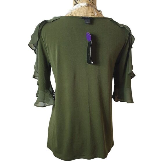 Worthington Womens Cold Shoulder Yop S Olive Green Ruffle Cottagecore Festive - Picture 2 of 10